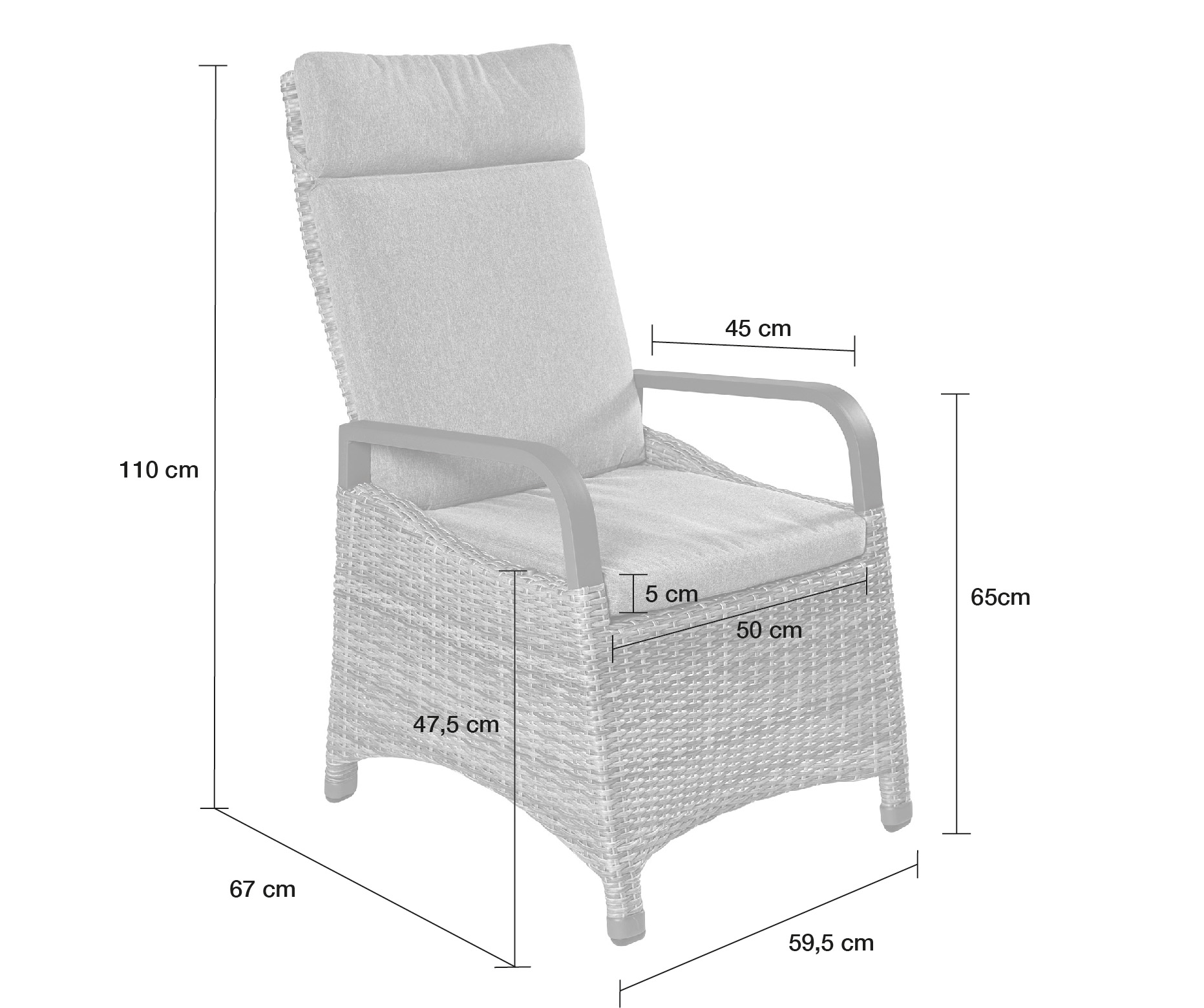 LC Garden »Komido« Dining Positionsstuhl Verstellsessel grau-mix